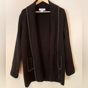 Magaschoni Collar Open Front Cardigan, Black, Size Medium